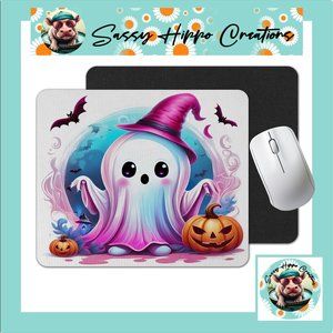 Mouse Pad Pink Ghost Jack O Lanterns Black Bats Halloween Sublimated Anti Slip